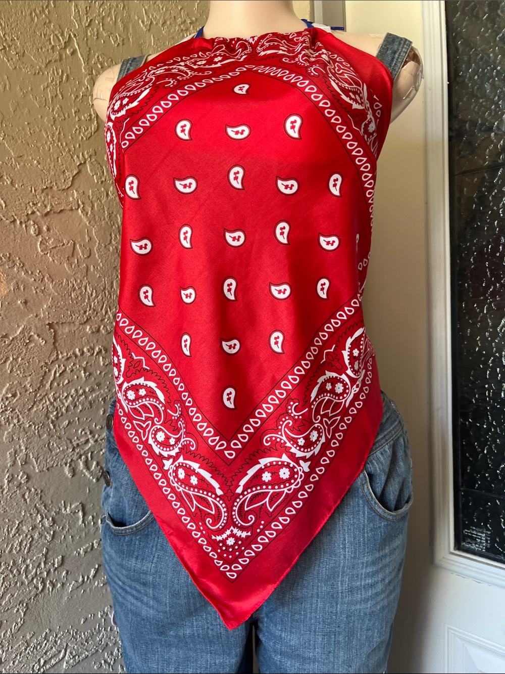 Women's Red Bandana Halter Scarf Top
